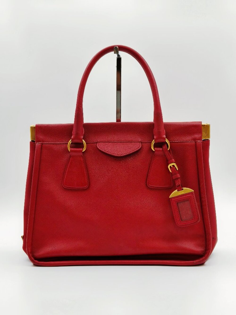 Prada Red Saffiano Leather Tote Bag Gold Hardware Double Handle